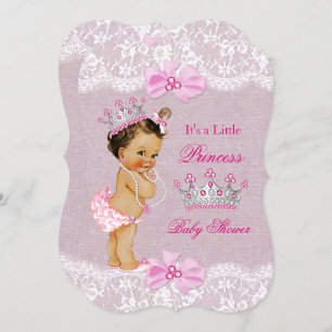 Invitation Princesse Baby shower rose Burlap Dentelle Brunett