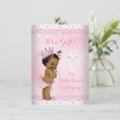 Invitation Princesse Baby shower Rose dentelle Tiara Ethnic (Debout devant)