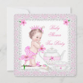 Invitation Princesse Baby shower rose Fille Tea Party (Devant)