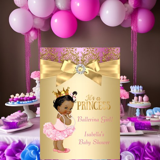 Invitation Princesse Baby shower Rose Gold Ballerina Ethnic