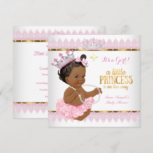 Invitation Princesse Baby shower Rose Gold Ethnic Girl (Devant / Derrière)
