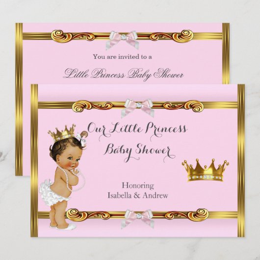 Invitation Princesse Baby shower Rose Gold fille Brunette (Devant / Derrière)