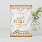 Invitation Princesse Baby shower Rose Gold White Carriage (Debout devant)