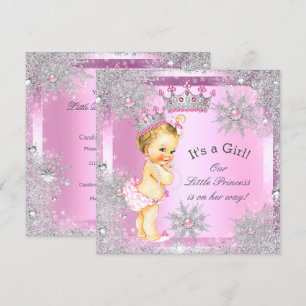 Invitation Princesse Baby Shower Rose Hiver Merveilleux Blond
