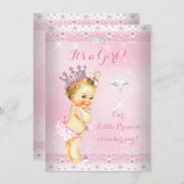 Invitation Princesse Baby shower Rose Lace Tiara Blonde (Devant / Derrière)