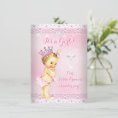 Invitation Princesse Baby shower Rose Lace Tiara Blonde (Debout devant)