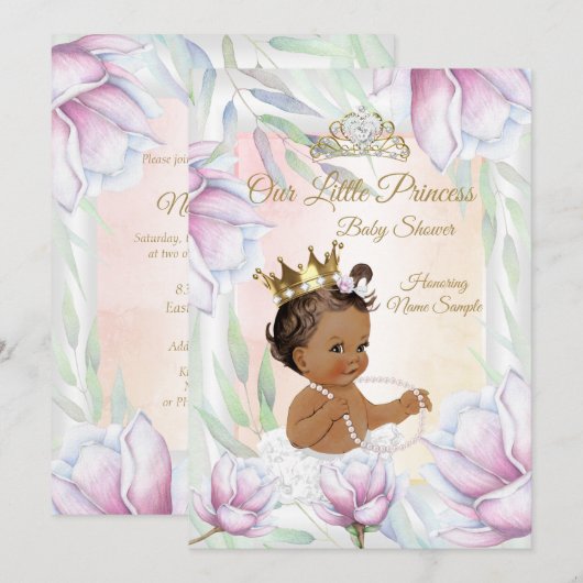 Invitation Princesse Baby shower Rose Lilac Floral Ethnic (Devant / Derrière)