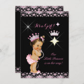 Invitation Princesse Baby shower rose noir Tiara Brunette (Devant / Derrière)
