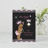 Invitation Princesse Baby shower Rose Noir Tiara Ethnic (Debout devant)