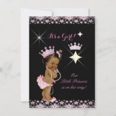 Invitation Princesse Baby shower Rose Noir Tiara Ethnic (Devant)