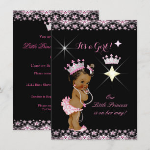 Invitation Princesse Baby shower Rose Noir Tiara Ethnic