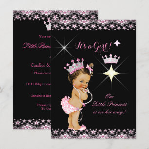 Invitation Princesse Baby Shower Rose Noir Tiare Brunette
