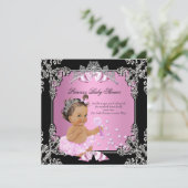 Invitation Princesse Baby shower Rose Noir Tutu Brunette (Debout devant)