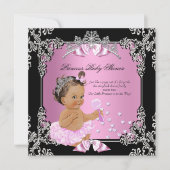 Invitation Princesse Baby shower Rose Noir Tutu Brunette (Devant)