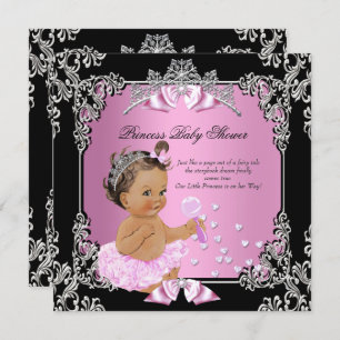 Invitation Princesse Baby shower Rose Noir Tutu Brunette