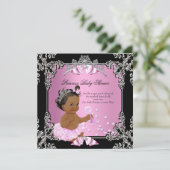 Invitation Princesse Baby shower Rose Noir Tutu Ethnique (Debout devant)