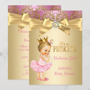 Invitation Princesse Baby shower Rose Or Ballerina Blonde