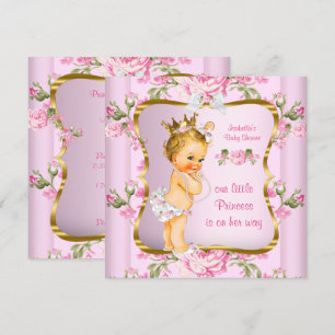 Invitation Princesse Baby shower Rose or Floral Blonde