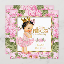 Invitation Princesse Baby shower rose or Rose Floral