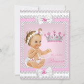 Invitation Princesse Baby shower rose perles blanches Bows Bl (Devant)