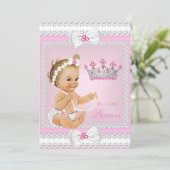 Invitation Princesse Baby shower rose perles blanches Bows Bl (Debout devant)