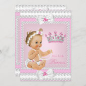 Invitation Princesse Baby shower rose perles blanches Bows Bl (Devant / Derrière)