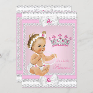 Invitation Princesse Baby shower rose perles blanches Bows Bl