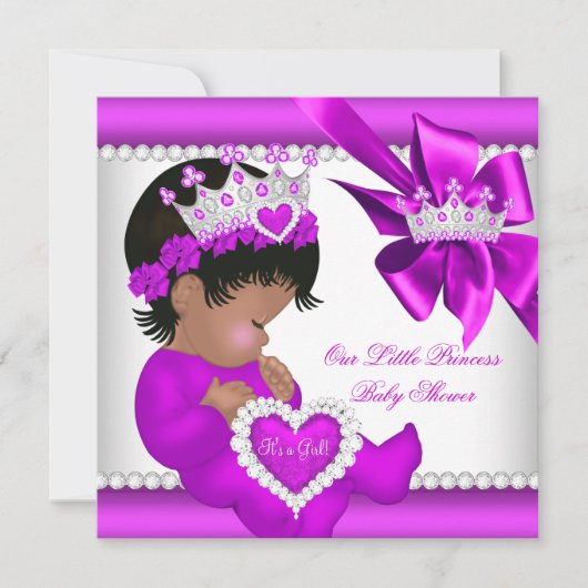 Invitation Princesse Baby shower rose pourpre Tiara Ethnic (Devant)