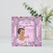 Invitation Princesse Baby shower rose pourpre Tutu Brunette (Debout devant)