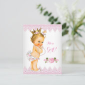 Invitation Princesse Baby shower Rose Rose dentelle Blanc Blo (Debout devant)