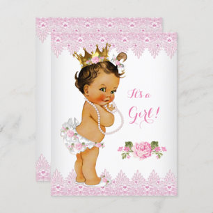 Invitation Princesse Baby shower Rose Rose dentelle Blanc Bru