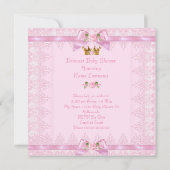 Invitation Princesse Baby shower Rose Rose Lace Bow (Dos)