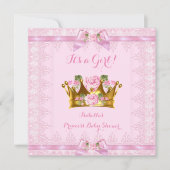 Invitation Princesse Baby shower Rose Rose Lace Bow (Devant)