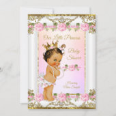 Invitation Princesse Baby shower Rose Rose Or Blanc Brunette (Devant)