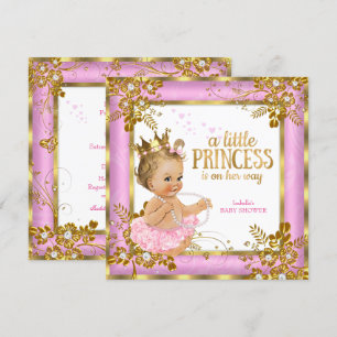 Invitation Princesse Baby Shower Rose Tutu Floral Blonde