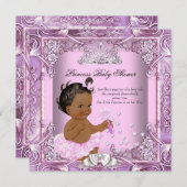 Invitation Princesse Baby shower rose violet Tutu Ethnique (Devant / Derrière)