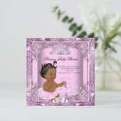 Invitation Princesse Baby shower rose violet Tutu Ethnique (Debout devant)