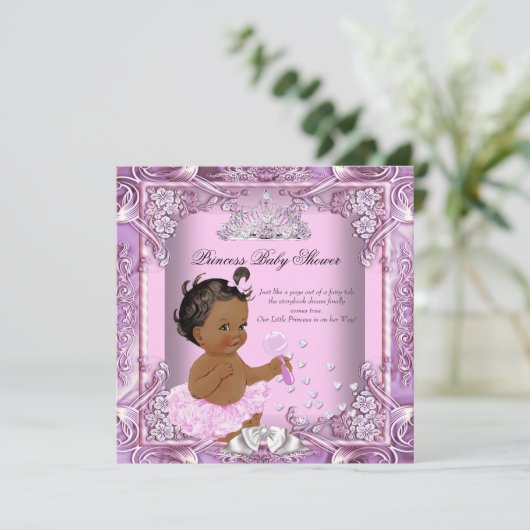 Invitation Princesse Baby shower rose violet Tutu Ethnique (Debout devant)