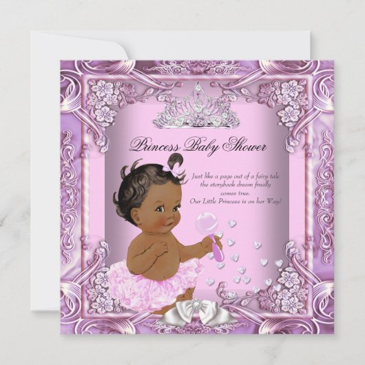 Invitation Princesse Baby shower rose violet Tutu Ethnique (Devant)