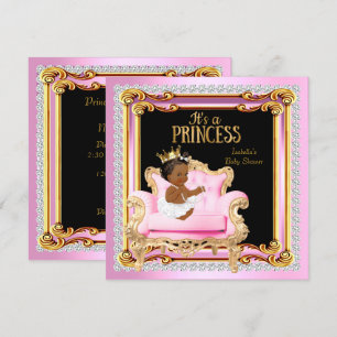 Invitation Princesse Baby shower Silver Pink Gold Chaise Ethn