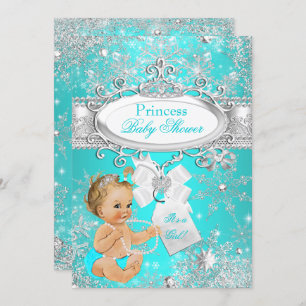 Invitation Princesse Baby shower Snowflakes Aqua Blonde