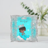 Invitation Princesse Baby shower Turquoise Argent Africain Am (Debout devant)