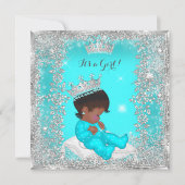 Invitation Princesse Baby shower Turquoise Argent Africain Am (Devant)