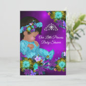 Invitation Princesse Baby shower Turquoise Bleu pourpre Fille (Debout devant)
