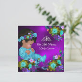 Invitation Princesse Baby shower Turquoise Bleu pourpre Fille (Debout devant)