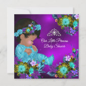 Invitation Princesse Baby shower Turquoise Bleu pourpre Fille (Devant)