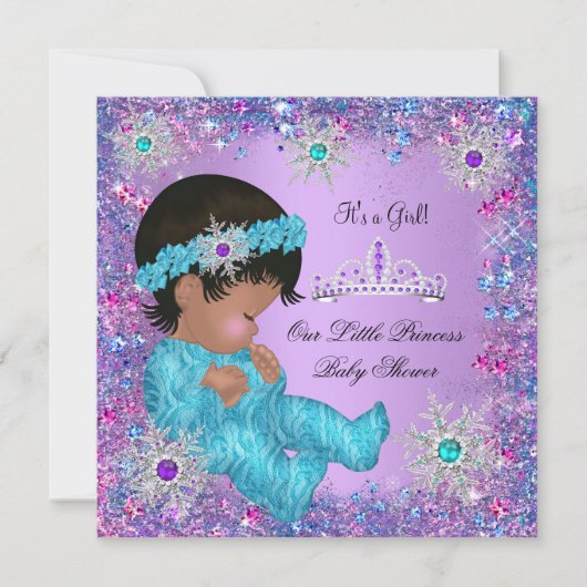 Invitation Princesse Baby shower Turquoise bleu violet rose e (Devant)