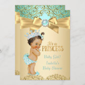 Invitation Princesse Baby shower Turquoise Gold Damask (Devant / Derrière)