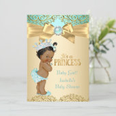 Invitation Princesse Baby shower Turquoise Gold Damask Ethnic (Debout devant)