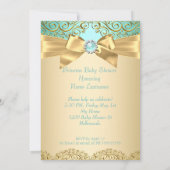 Invitation Princesse Baby shower Turquoise Gold Damask Ethnic (Dos)